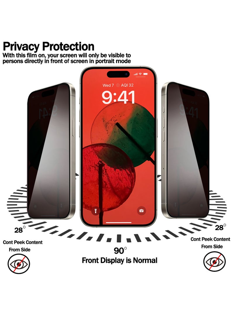RKINC Screen Protector [2-Pack] for iPhone 15 / iPhone 15 Pro 6.1-Inch, Privacy Tempered Glass Film Screen Protector, [Anti Spy][LifetimeWarranty][Anti-Scratch][Bubble-Free] - Image 5